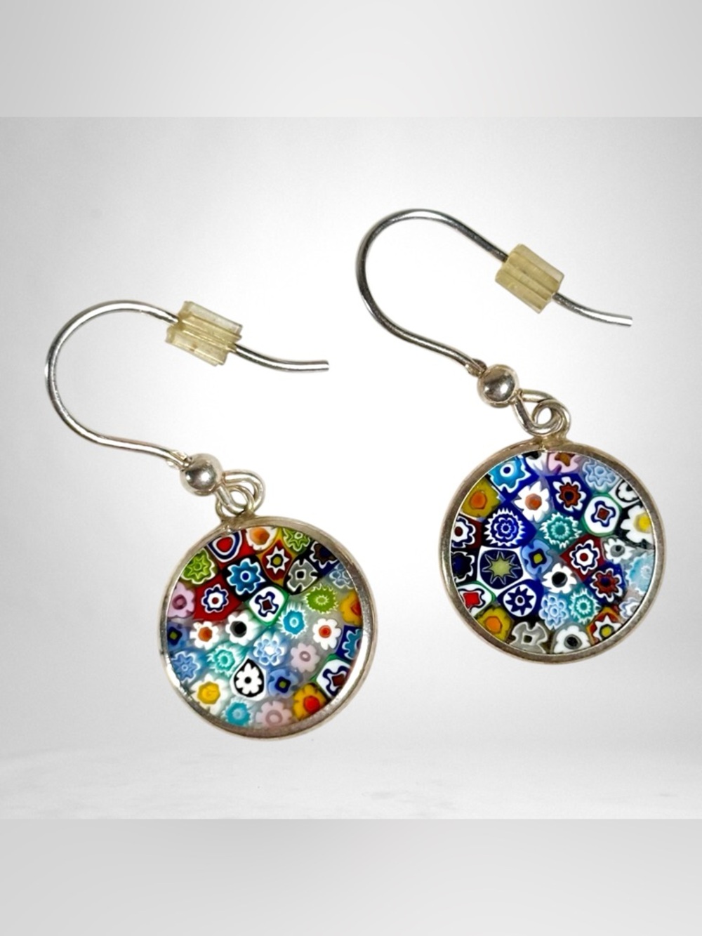Glass Of Venice Italian Murano Glass Earrings Dangle Round Multicolor Millefiori